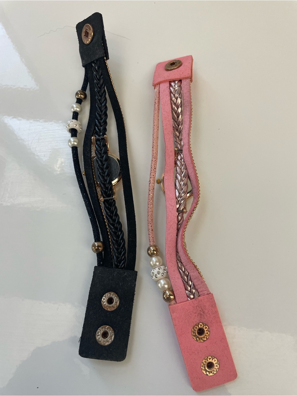 Set of Two Wrap Bracelet Watches - Black & Pink - Picture 2 of 3